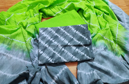 Shibori Printed Cotton Suit with Cotton/Mulmul Dupatta - JBXM37
