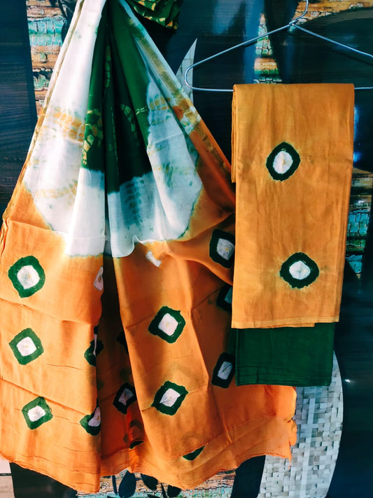 Hand Block Cotton Zari Border Salwar Suit Set With Cotton/Mulmul Dupatta - JBXZBS64