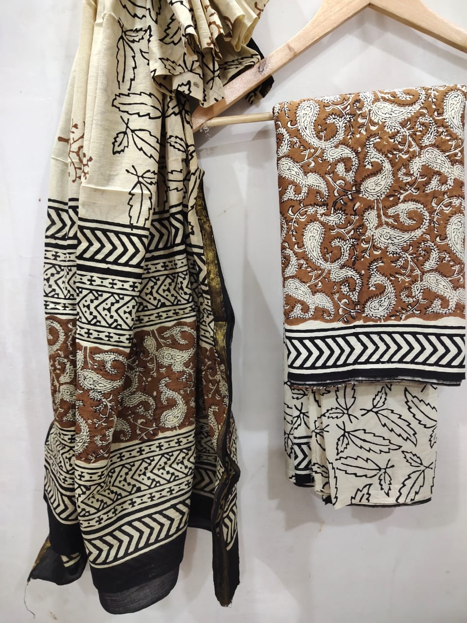 Hand Block Printed Cotton Zari Border Salwar Suit Set With Cotton/Mulmul Dupatta - JBXZBS51