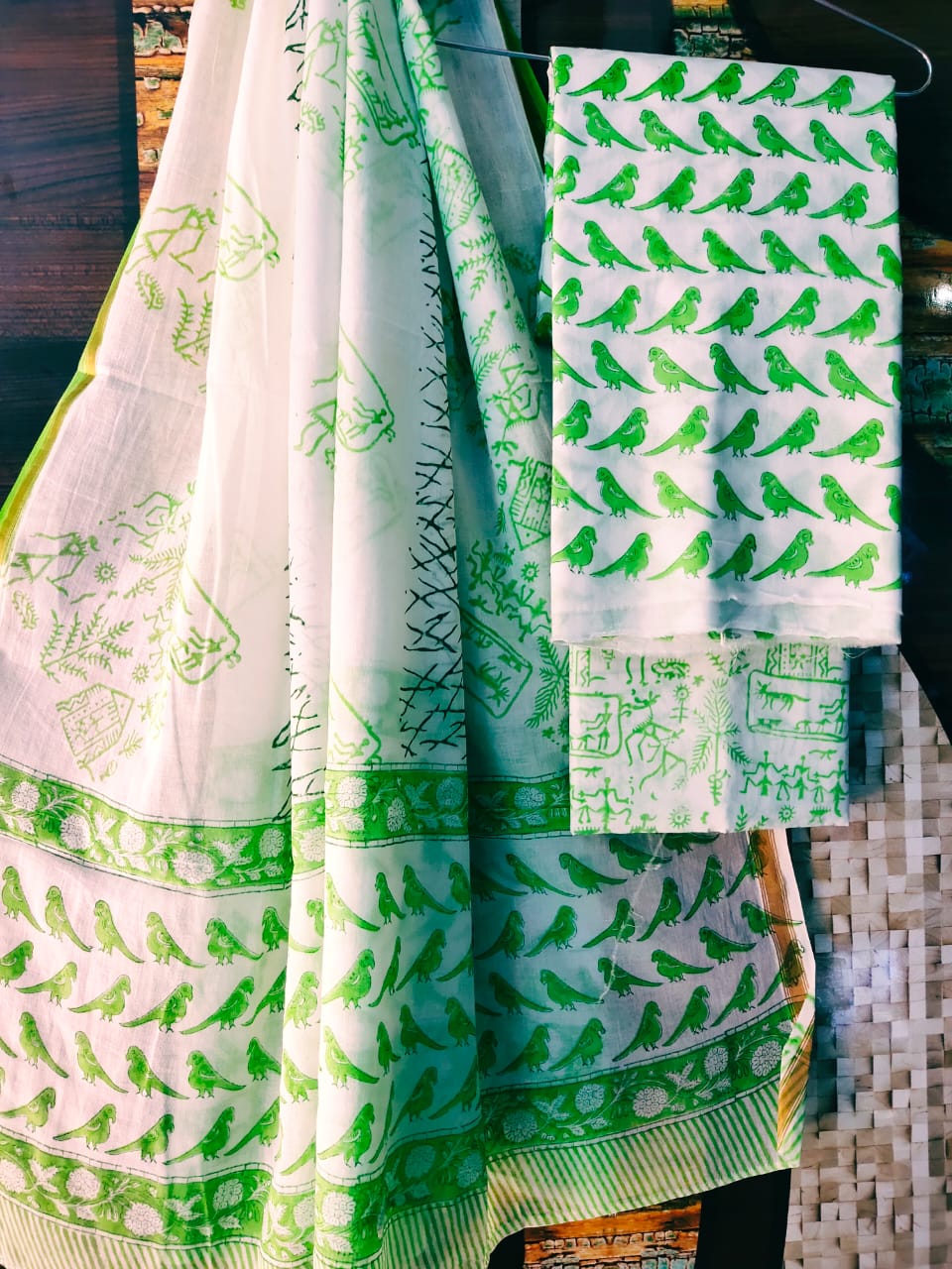 Handblock Cotton Zari Border Salwar Suit Set With Cotton/Mulmul Dupatta - JBXZBS15