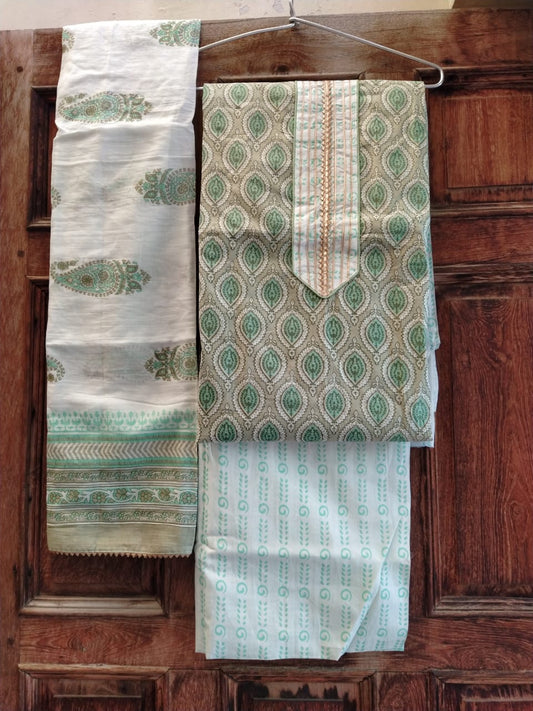 Multi Colored Small Buti Cotton Gota Patti HandBlock Printed Suits with Cotton Dupatta- JBXGP49