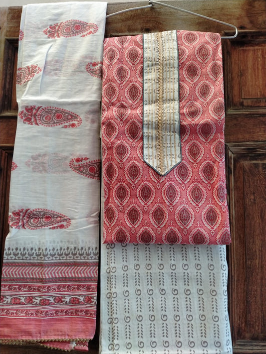 Multi Colored Buti Cotton Gota Patti HandBlock Print Suits with Cotton Dupatta- JBXGP46