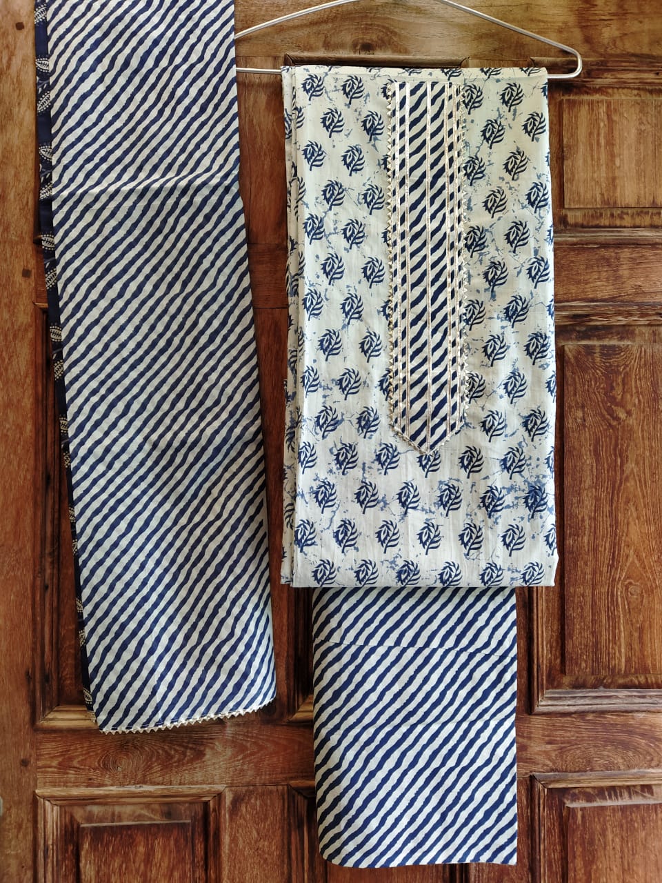 Indigo Gota Patti HandBlock Print Cotton Suits with Cotton Dupatta- JBXGP33