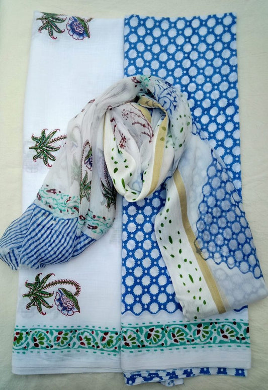Pure cotton hand block printed suits with chiffon dupatta