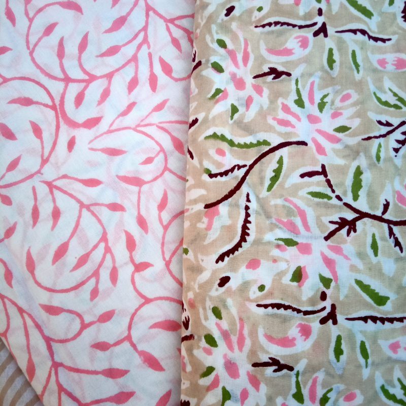 Colorfull Cream Jaal Pattern Hand Block Print Cotton Salwar suits with Chiffon Dupatta - JB123