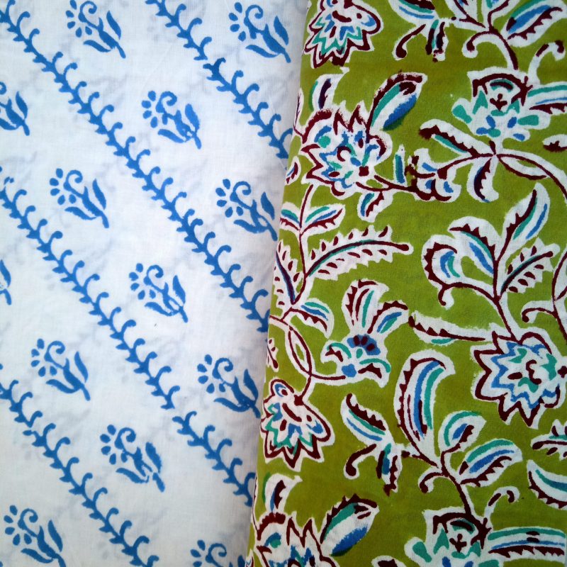Green Jaal Pattern Jaipuri Unstitched Cotton Hand Block Print Suit with Mulmul Dupatta - JB137
