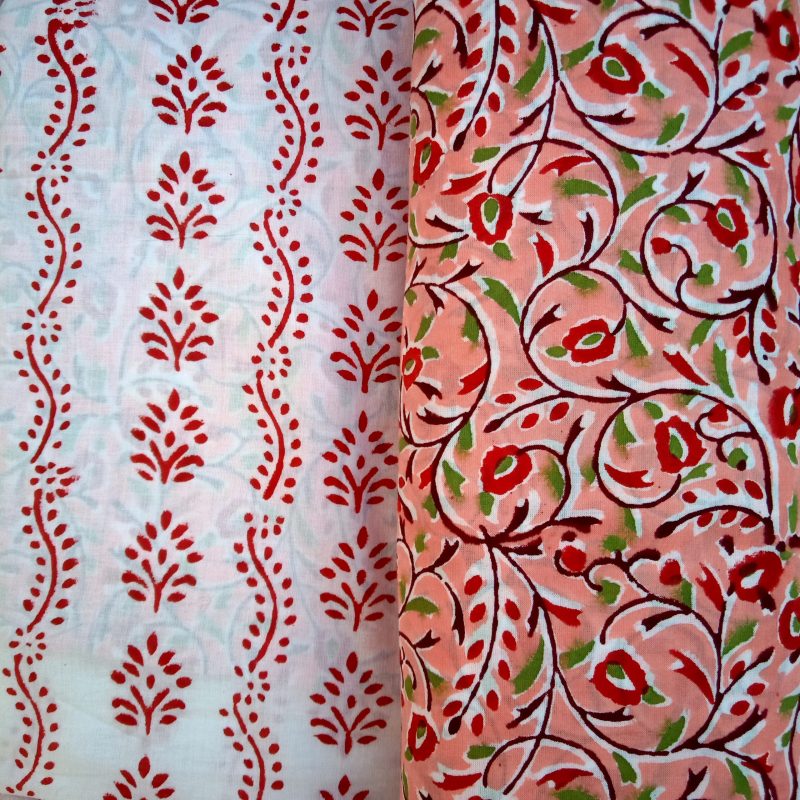 Colorfull Peach Jaal Pattern Sanganeri Print Suit with Chiffon Dupatta - JB121