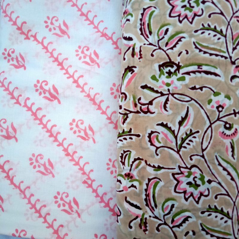 Colorfull Cream Jaal Pattern Jaipuri Block Printed Salwar suits with Mulmul Dupatta - JB135