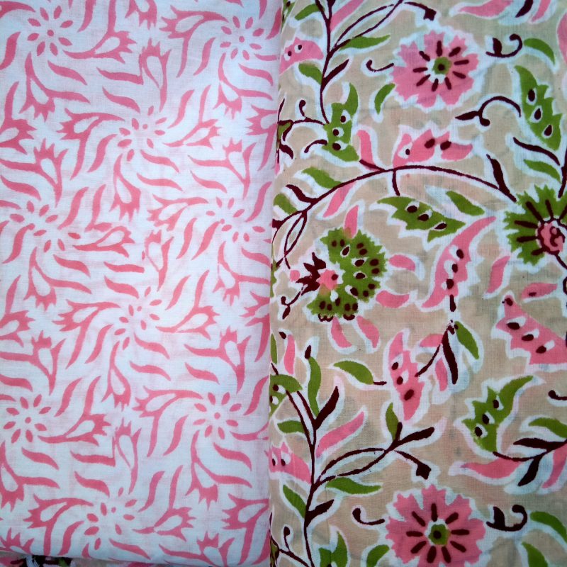 Colorfull Cream Jaal Pattern Block Print Suits with Mulmul Dupatta - JB129