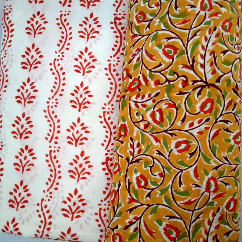 Mustard Jaal Pattern Block Print Cotton suits with Cotton Dupatta - JB126