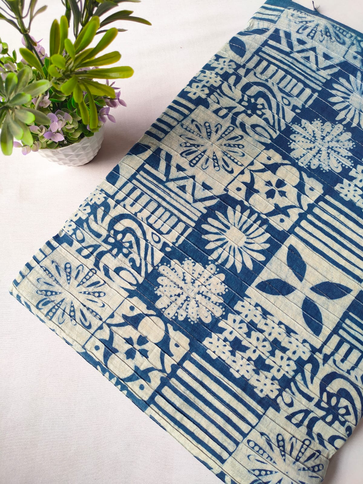 pin tuck cotton hand block fabric