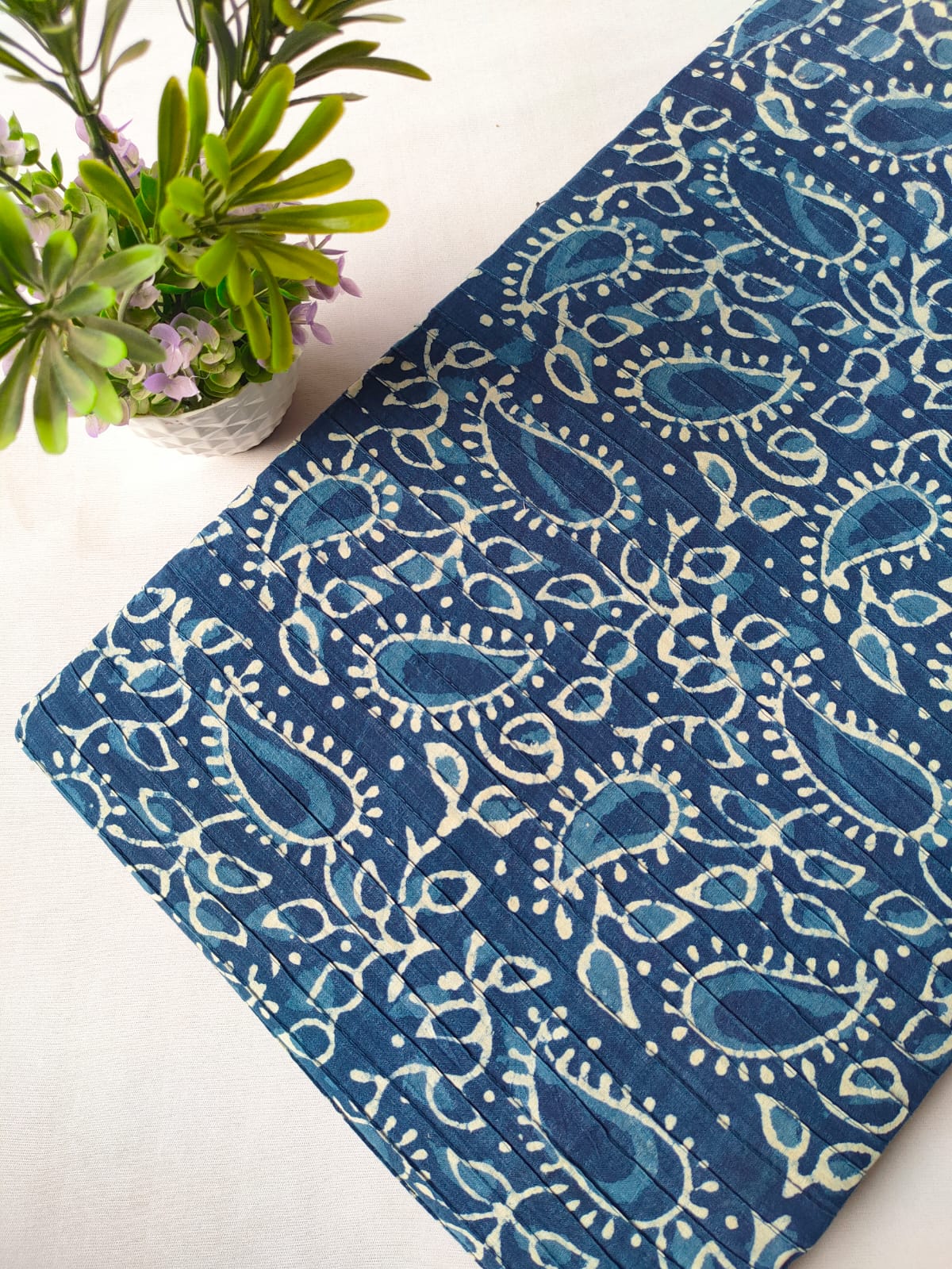 pin tuck cotton hand block fabric