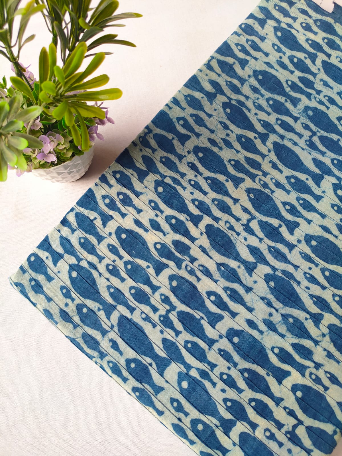 pin tuck cotton hand block fabric