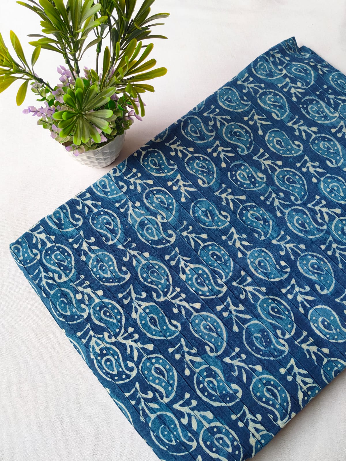 pin tuck cotton hand block fabric