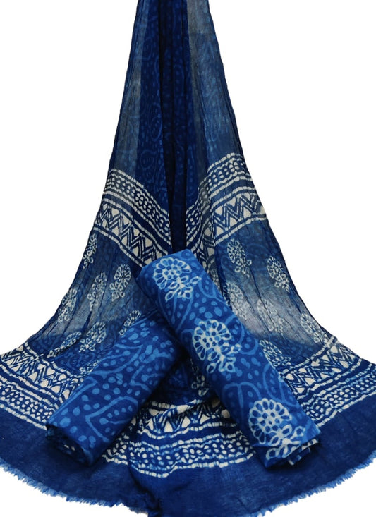 Hand Block Printed CottonUnstitched Salwar Suit with Chiffon Dupatta - JBCF897
