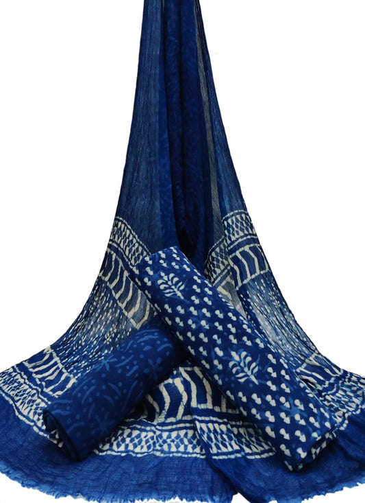Hand Block Printed CottonUnstitched Salwar Suit with Chiffon Dupatta - JBCF909