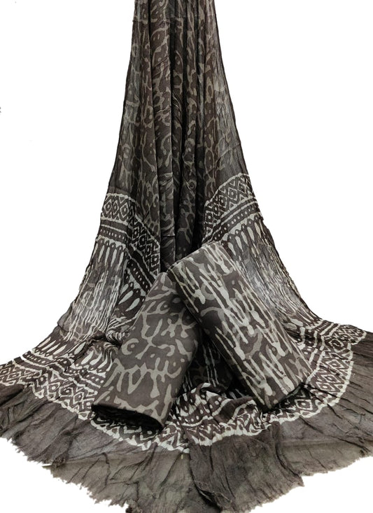 Hand Block Printed Unstitched Cotton Suit Set With Chiffon Dupatta - JBCF911