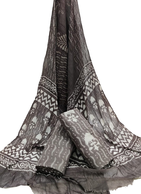 Hand Block Printed CottonUnstitched Salwar Suit with Chiffon Dupatta - JBCF915