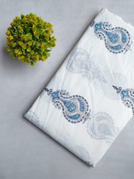 White Handblock cotton fabric