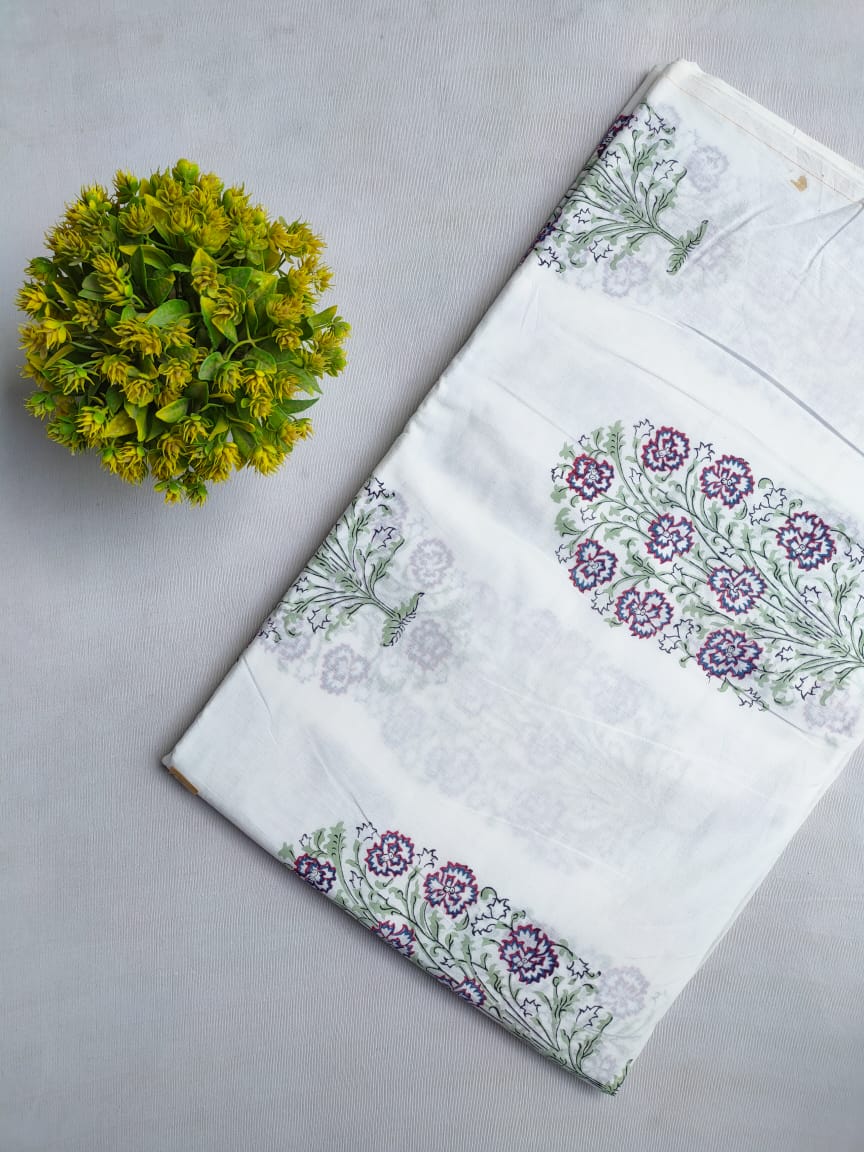 White Handblock cotton fabric