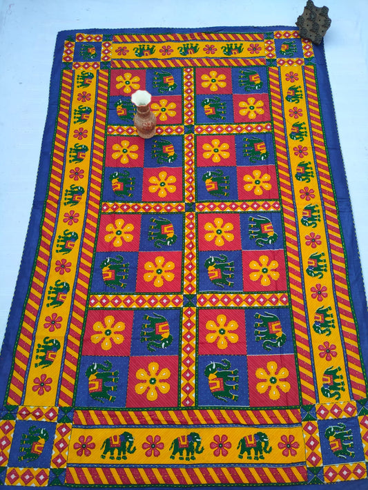 Katha Work Sanganeri Single Bedsheet 64"x90" Without Pillow Covers - JBNBSWP52