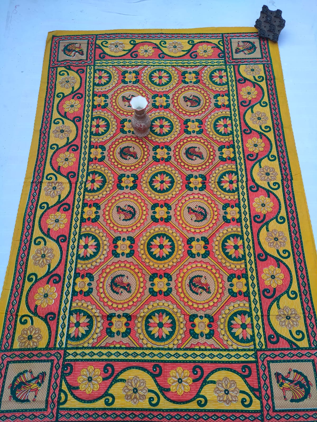 Katha Work Sanganeri Single Bedsheet 64"x90" Without Pillow Covers - JBNBSWP53