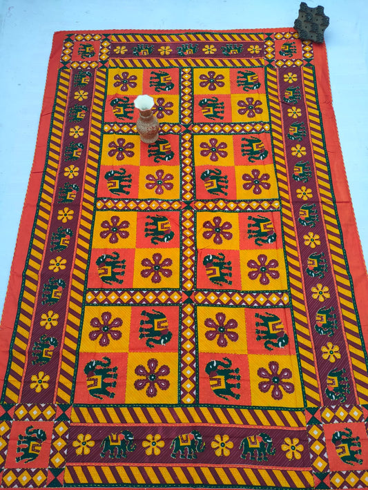 Katha Work Sanganeri Single Bedsheet 64"x90" Without Pillow Covers - JBNBSWP54