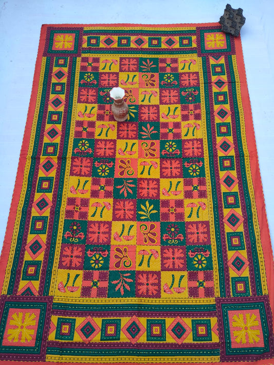 Katha Work Sanganeri Single Bedsheet 64"x90" Without Pillow Covers - JBNBSWP55