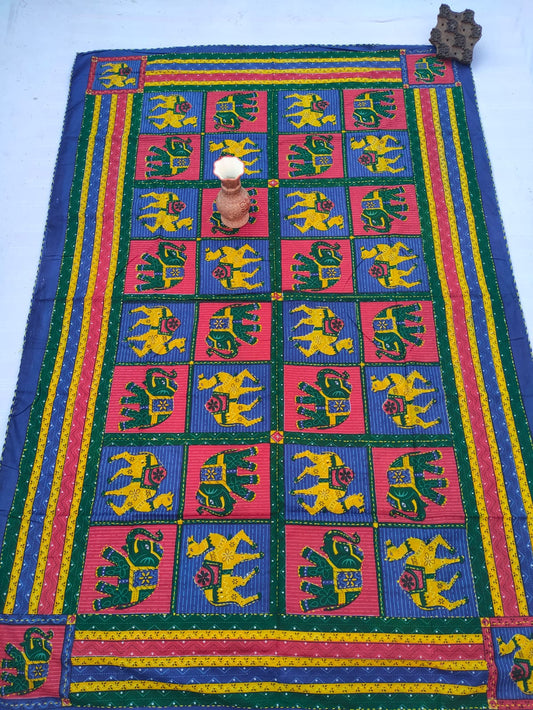 Katha Work Sanganeri Single Bedsheet 64"x90" Without Pillow Covers - JBNBSWP57