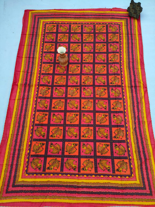 Katha Work Sanganeri Single Bedsheet 64"x90" Without Pillow Covers - JBNBSWP58
