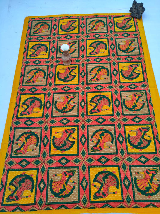 Katha Work Sanganeri Single Bedsheet 64"x90" Without Pillow Covers - JBNBSWP59