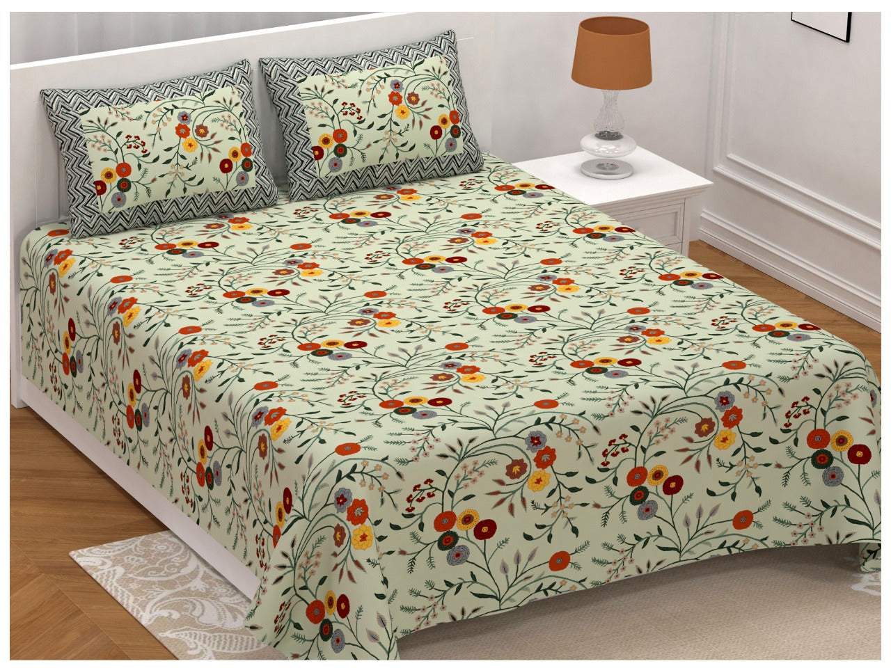 100% Pure Cotton King Size Double Bedsheet With 2 Pillow Covers ( 100 X 108 Inches ) - JBNBK38