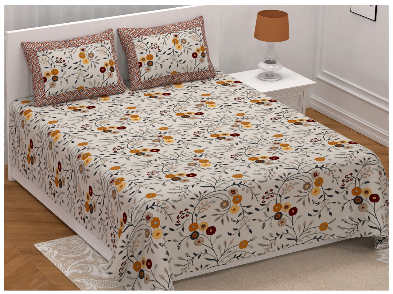 100% Pure Cotton King Size Double Bedsheet With 2 Pillow Covers ( 100 X 108 Inches ) - JBNBK41