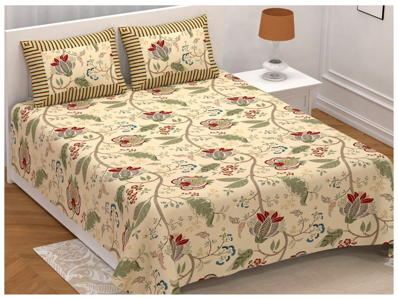 100% Pure Cotton King Size Double Bedsheet With 2 Pillow Covers ( 100 X 108 Inches ) - JBNBK42
