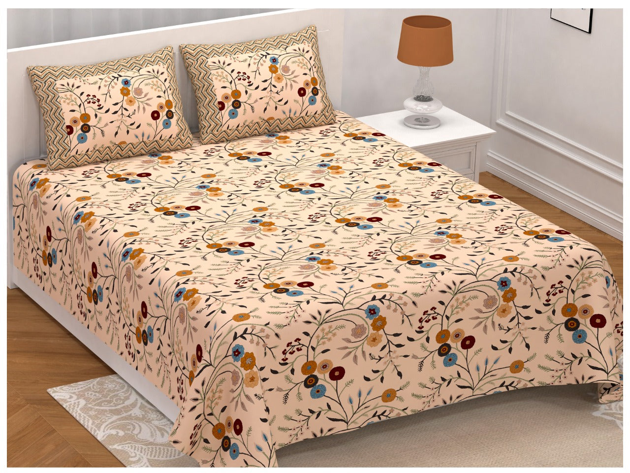 100% Pure Cotton King Size Double Bedsheet With 2 Pillow Covers ( 100 X 108 Inches ) - JBNBK43