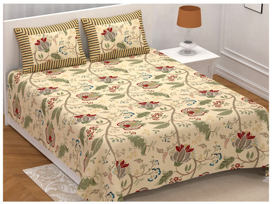 100% Pure Cotton King Size Double Bedsheet With 2 Pillow Covers ( 100 X 108 Inches ) - JBNBK50
