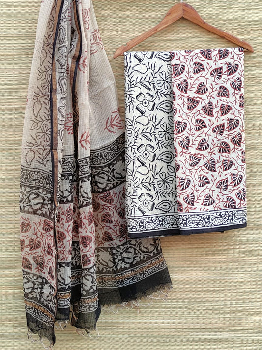 Kota Doriya Dupatta Hand Block Printed Cotton Salwar Suit Set - JBKD59