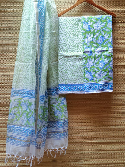 Kota Doriya Dupatta With Cotton Top Bottom Hand Block Printed Salwar Suit - JBKD61