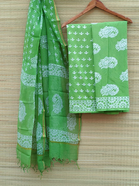 Bagru Print Hand Block Kota Doriya Dupatta With Cotton Top Bottom Salwar Suit Set - JBKD64