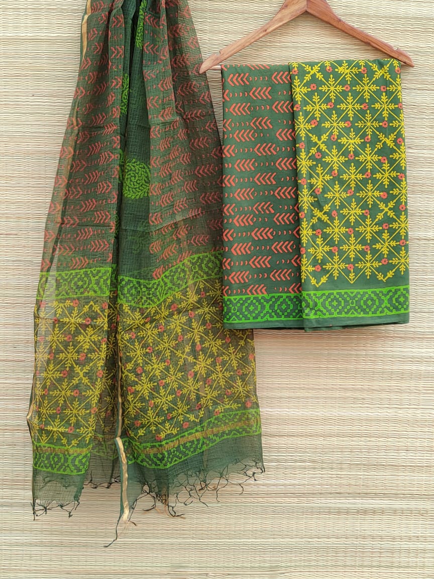 Kota Doriya Dupatta Hand Block Printed Cotton Salwar Suit Set - JBKD67