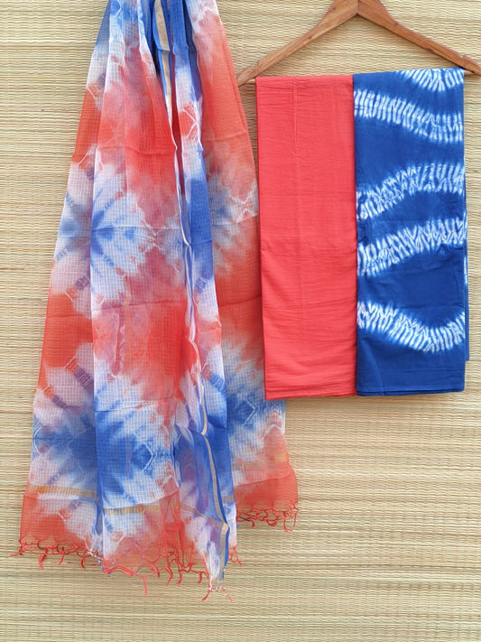 Kota Doriya Dupatta With Hand Block Printed Cotton Top-Bottom Salwar Suit Set - JBKD68