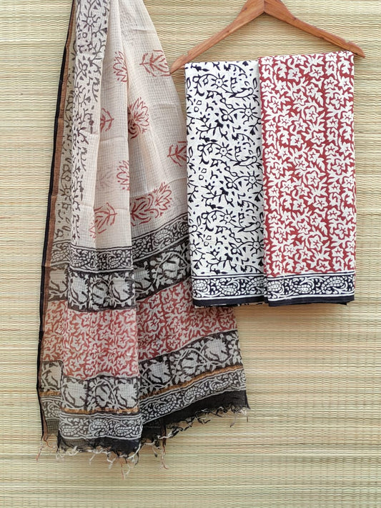 Kota Doriya Dupatta With Cotton Top Bottom Hand Block Printed Salwar Suit - JBKD69
