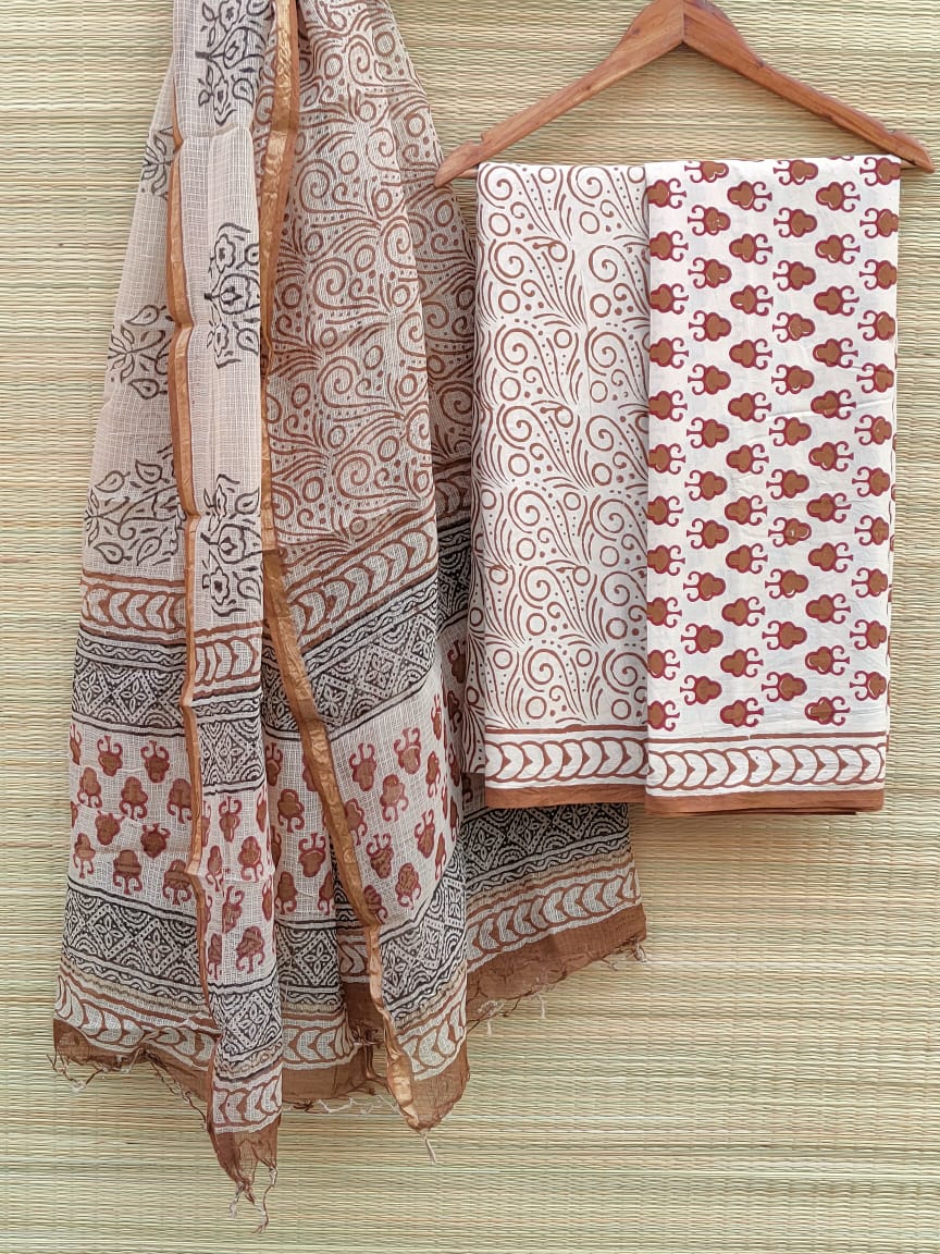 Hand Block Printed Cotton Salwar Suit Set With Kota Doriya Dupatta - JBKD74