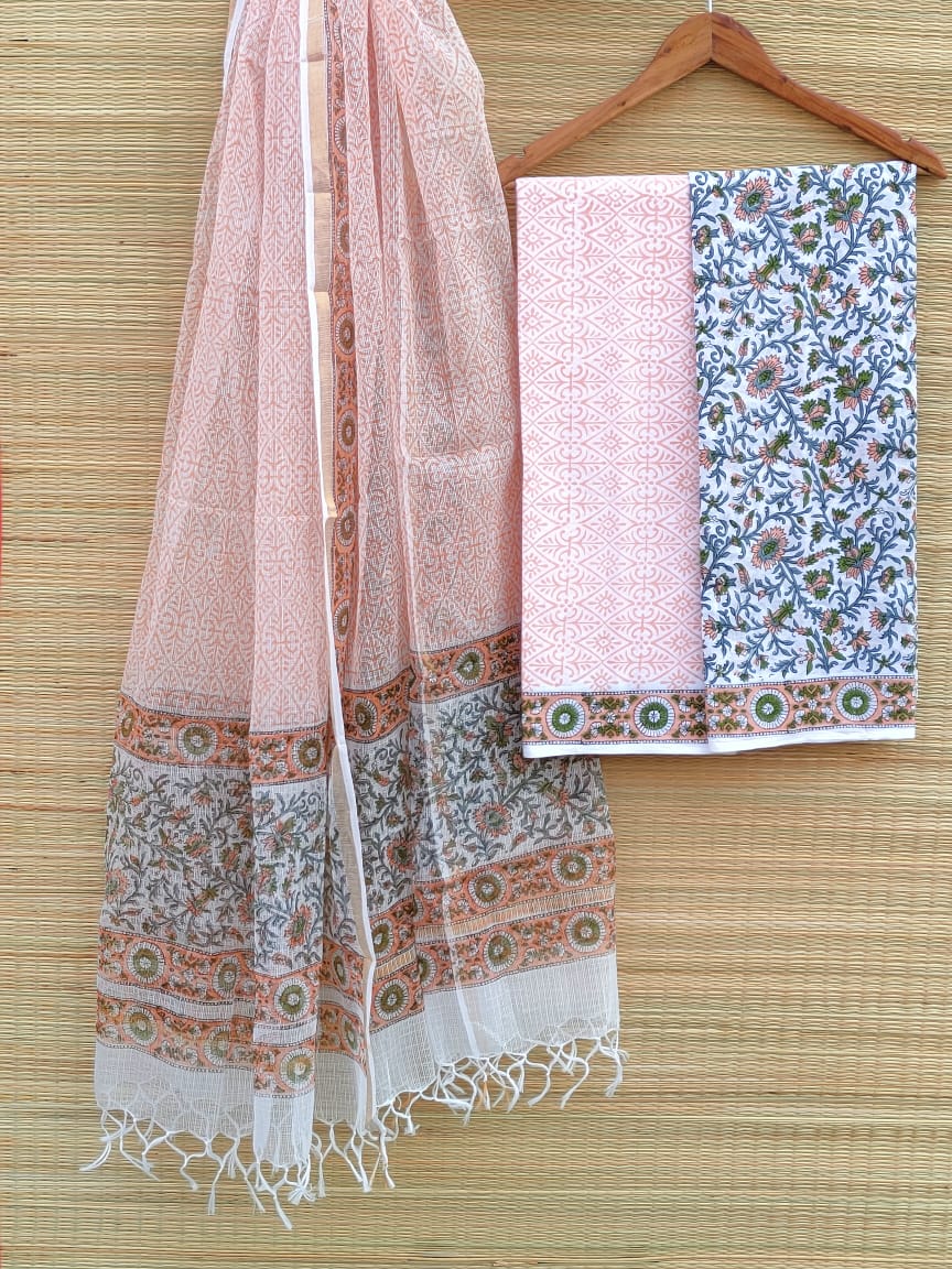 Kota Doriya Dupatta Hand Block Printed Cotton Salwar Suit Set - JBKD75