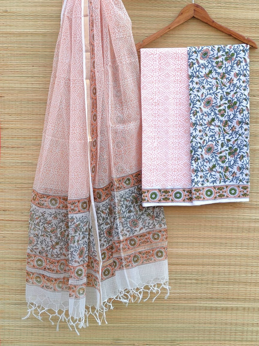 Kota Doriya Dupatta Hand Block Printed Cotton Salwar Suit Set - JBKD75