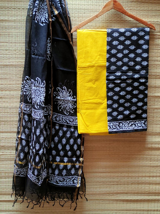 Kota Doriya Dupatta With Cotton Top Bottom Hand Block Printed Salwar Suit - JBKD77