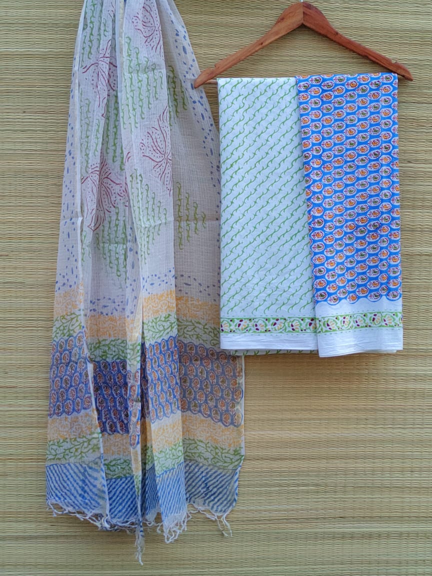 Kota Doriya Dupatta And Cotton Top Bottom Hand Block Printed Salwar Suit Set - JBKD78