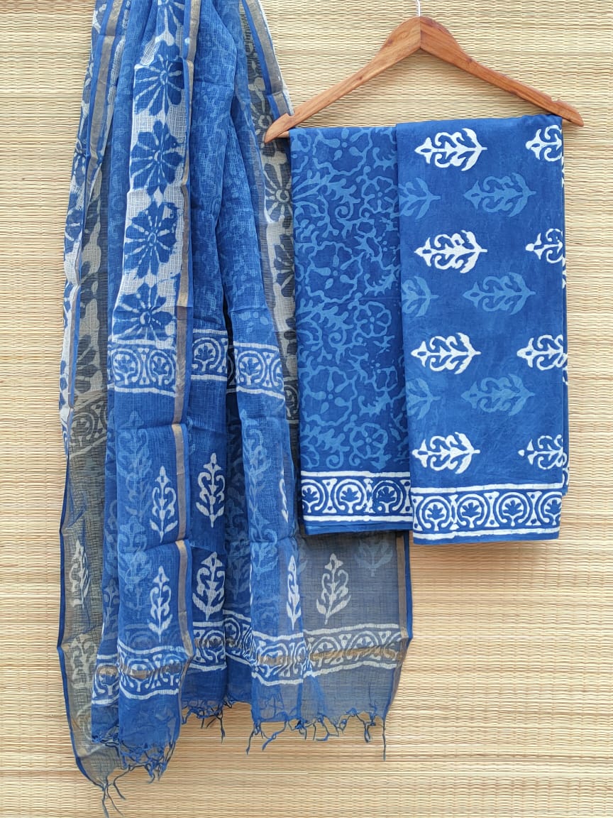 Kota Doriya Dupatta Hand Block Printed Cotton Salwar Suit Set - JBKD83