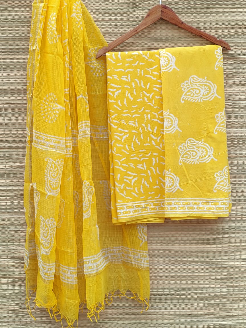 Kota Doriya Dupatta And Cotton Top Bottom Hand Block Printed Salwar Suit Set - JBKD86