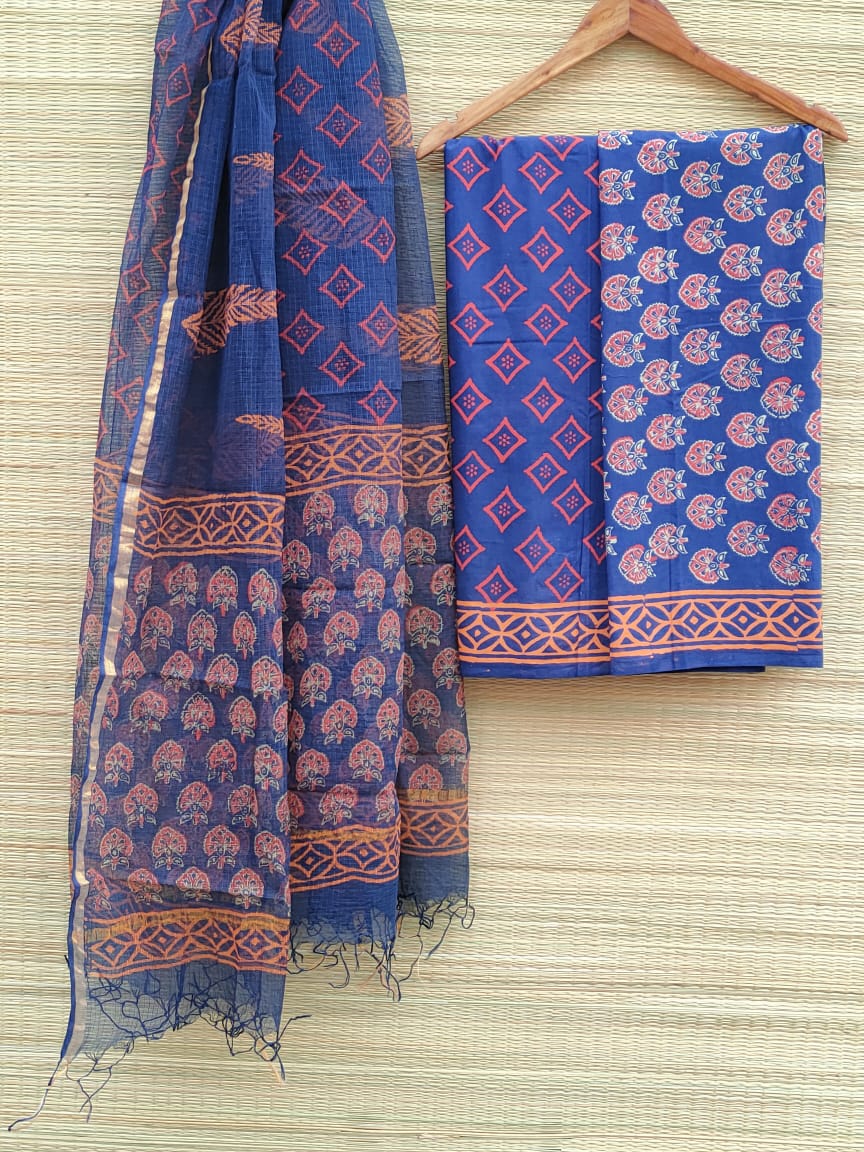 Kota Doriya Dupatta With Cotton Top Bottom Hand Block Printed Salwar Suit - JBKD53